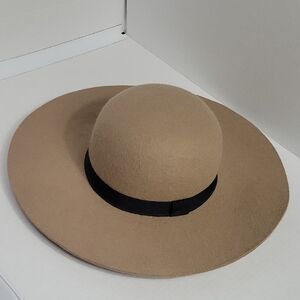 Cotton On Wide Brim Felt Hat in Tan with Black Band